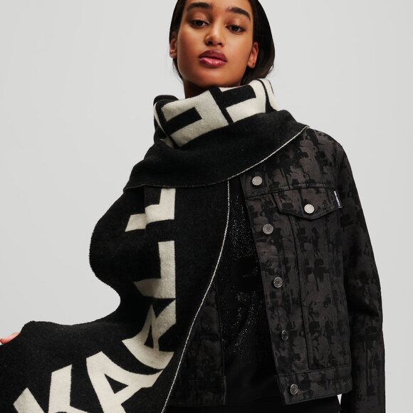 NEW Karl Lagerfeld C'est La Vie Logo Fringed Scarf- Oversized- Unisex - Picture 4 of 15